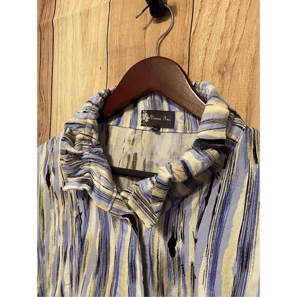 Damee Inc. S Blazer Jacket Blue Striped Wire Collar Bell Sleeves Career abstract - Picture 7 of 8